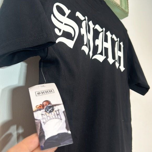 Brand New Shhh doberman fair warning short sleeve crewneck graphic T-shirt black - Picture 5 of 6